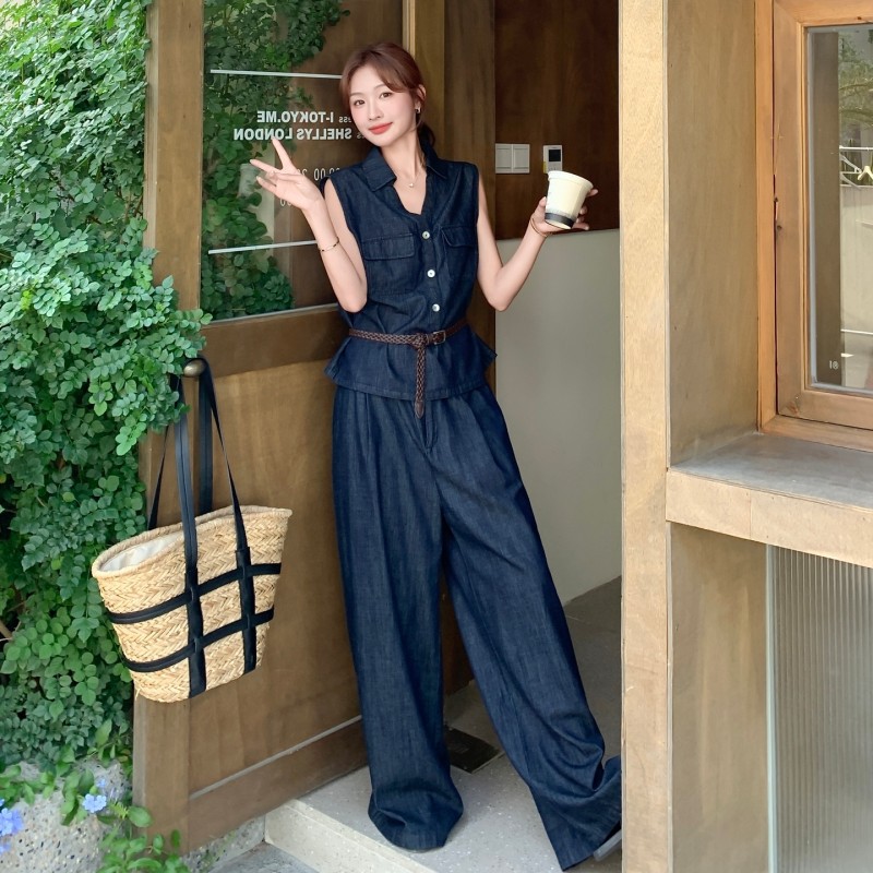 パンツセットアップ ノースリーブ リラックスワイドパンツセット
