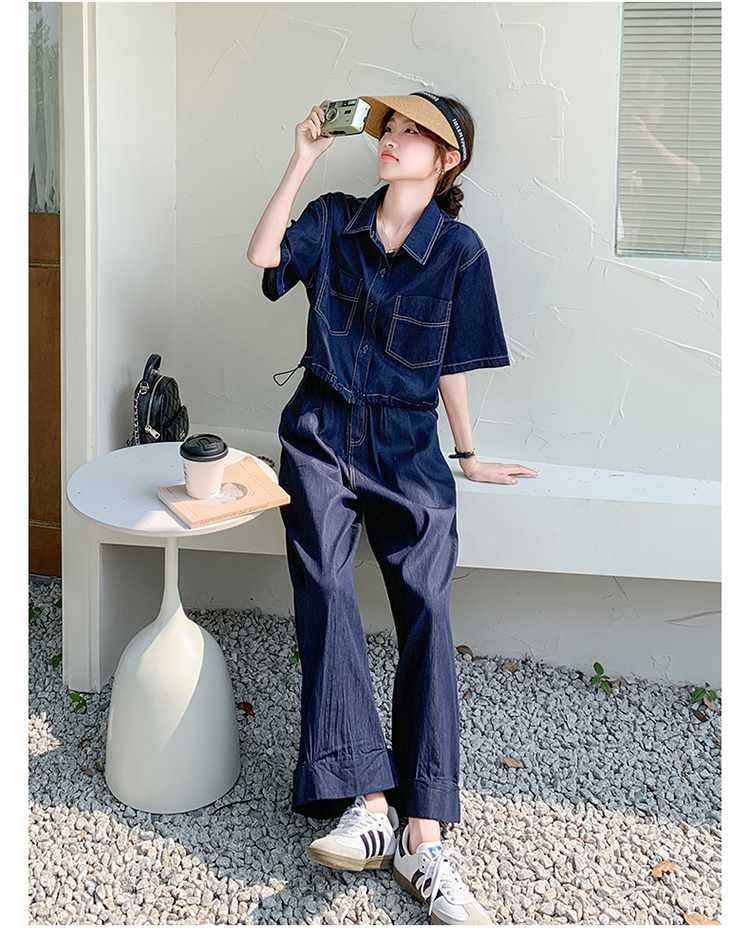 パンツセットアップ 半袖デニムワイドパンツセットアップ