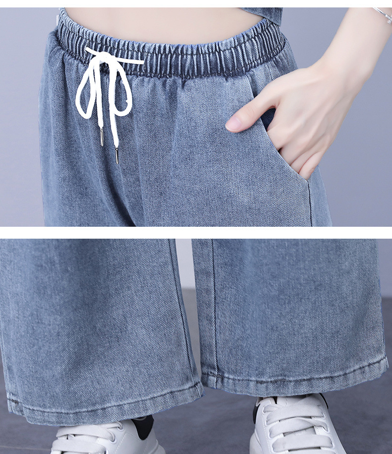 パンツセットアップ デニム風フード付きワイドパンツセット