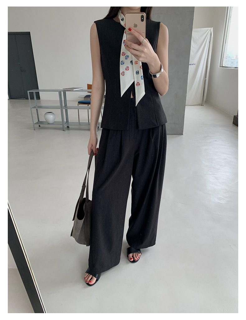 パンツセットアップ 洗練ノースリーブワイドパンツセット