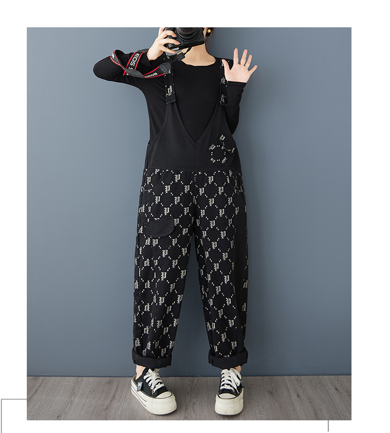 パンツセットアップ 幾何学模様サロペットパンツ