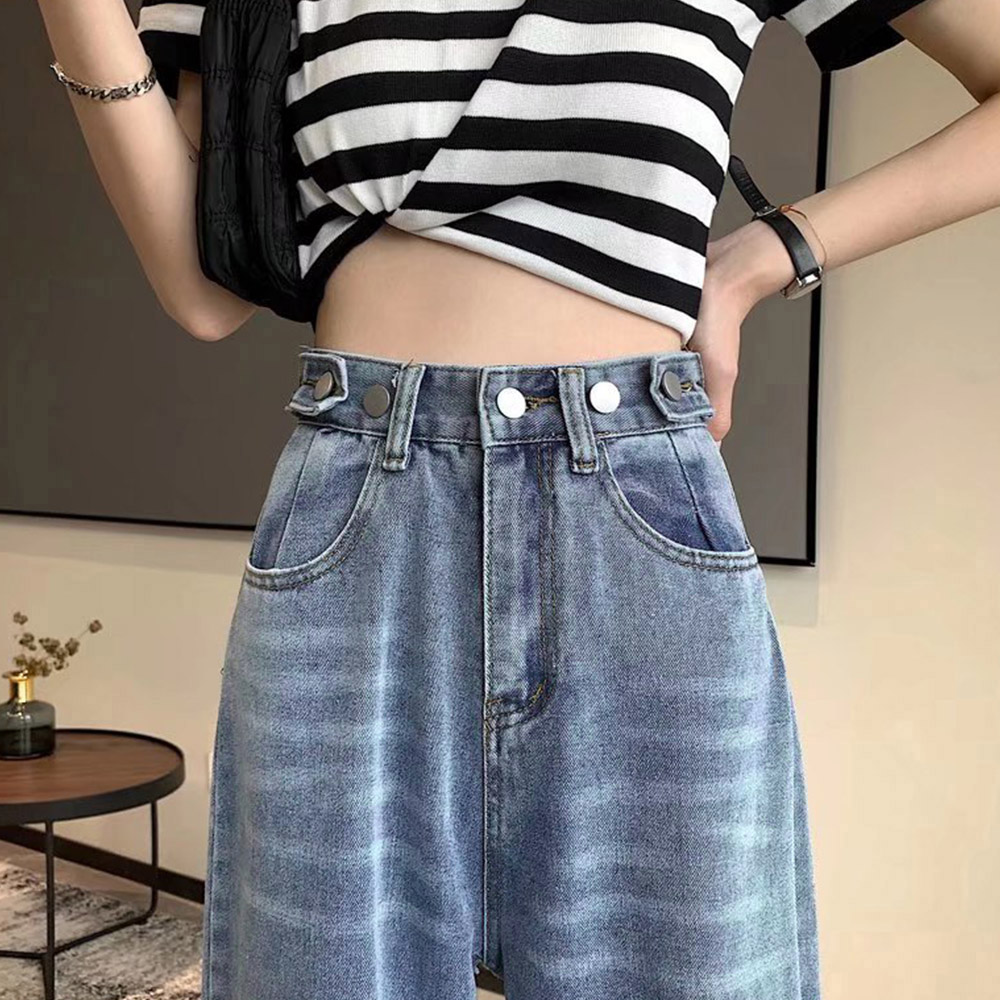 パンツセットアップ ダメージ加工ワイドデニムパンツ ハイウエスト美脚