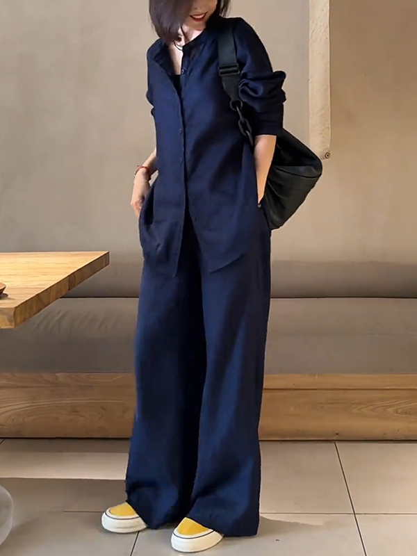 パンツセットアップ ワイド ゆったりシルエットスタンドカラーセット