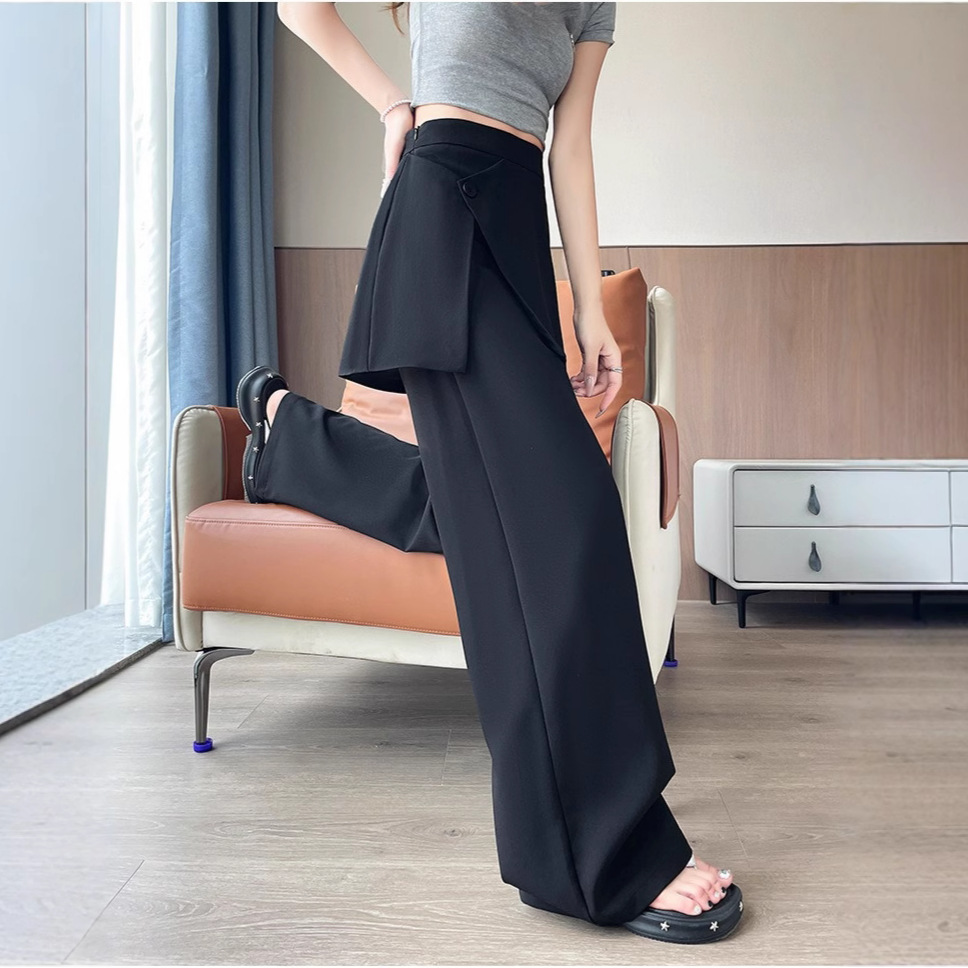 パンツセットアップ 重ね着風ラップデザインワイドパンツ