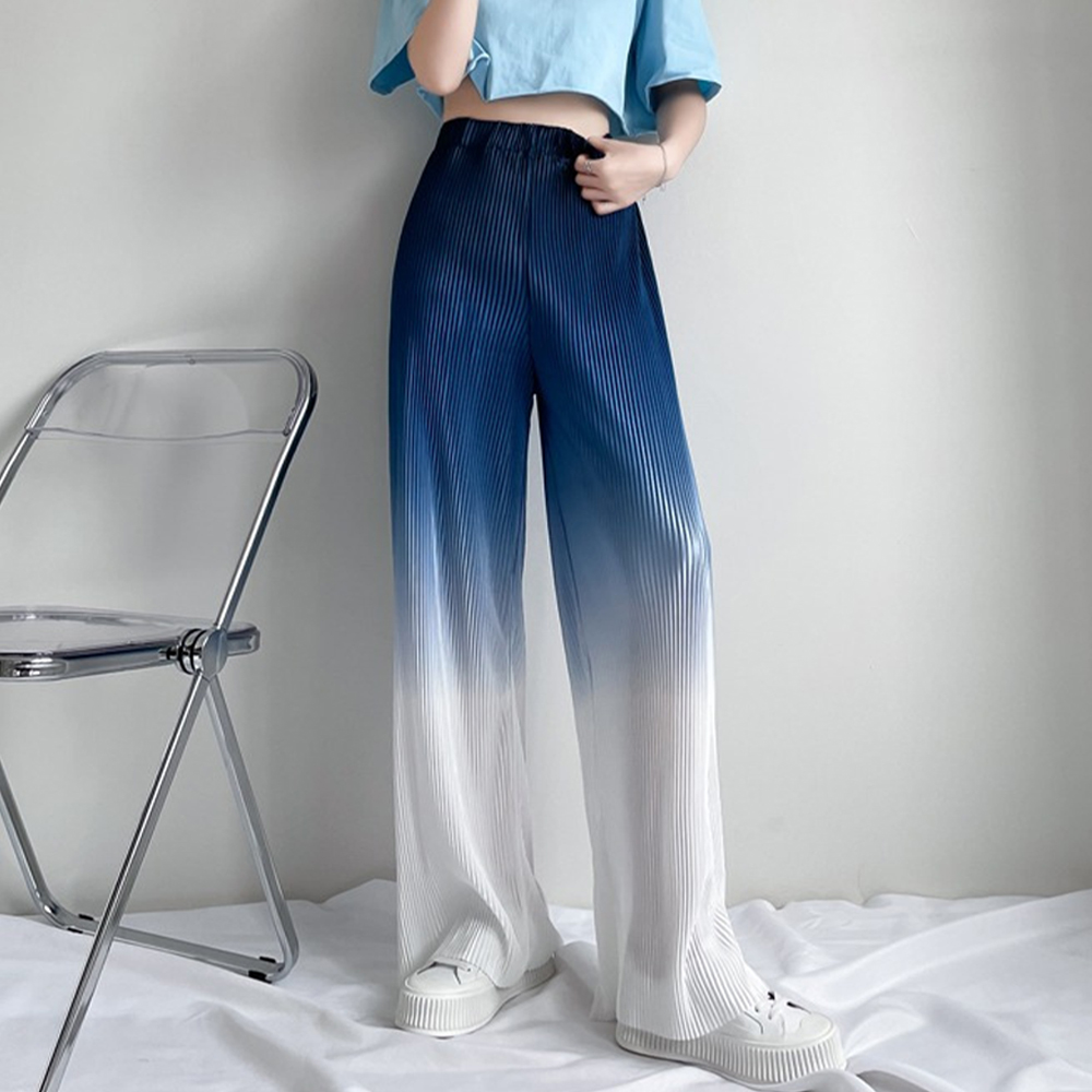 パンツセットアップ グラデーションプリーツワイドパンツ 体型カバー