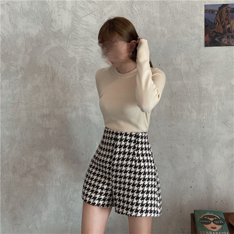 パンツセットアップ 大人女子 丸首ニット ハイウエストショートパンツ セット