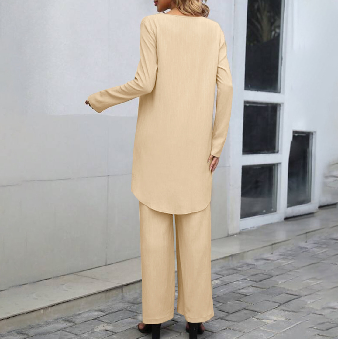 パンツセットアップ アシンメトリー重ね着風ワイドパンツセット