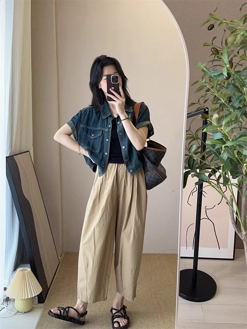 パンツセットアップ ゆったりシルエット天然素材バルーンパンツ