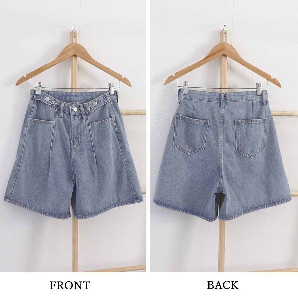 パンツセットアップ ハイウエストデニムショートパンツ美脚効果付き