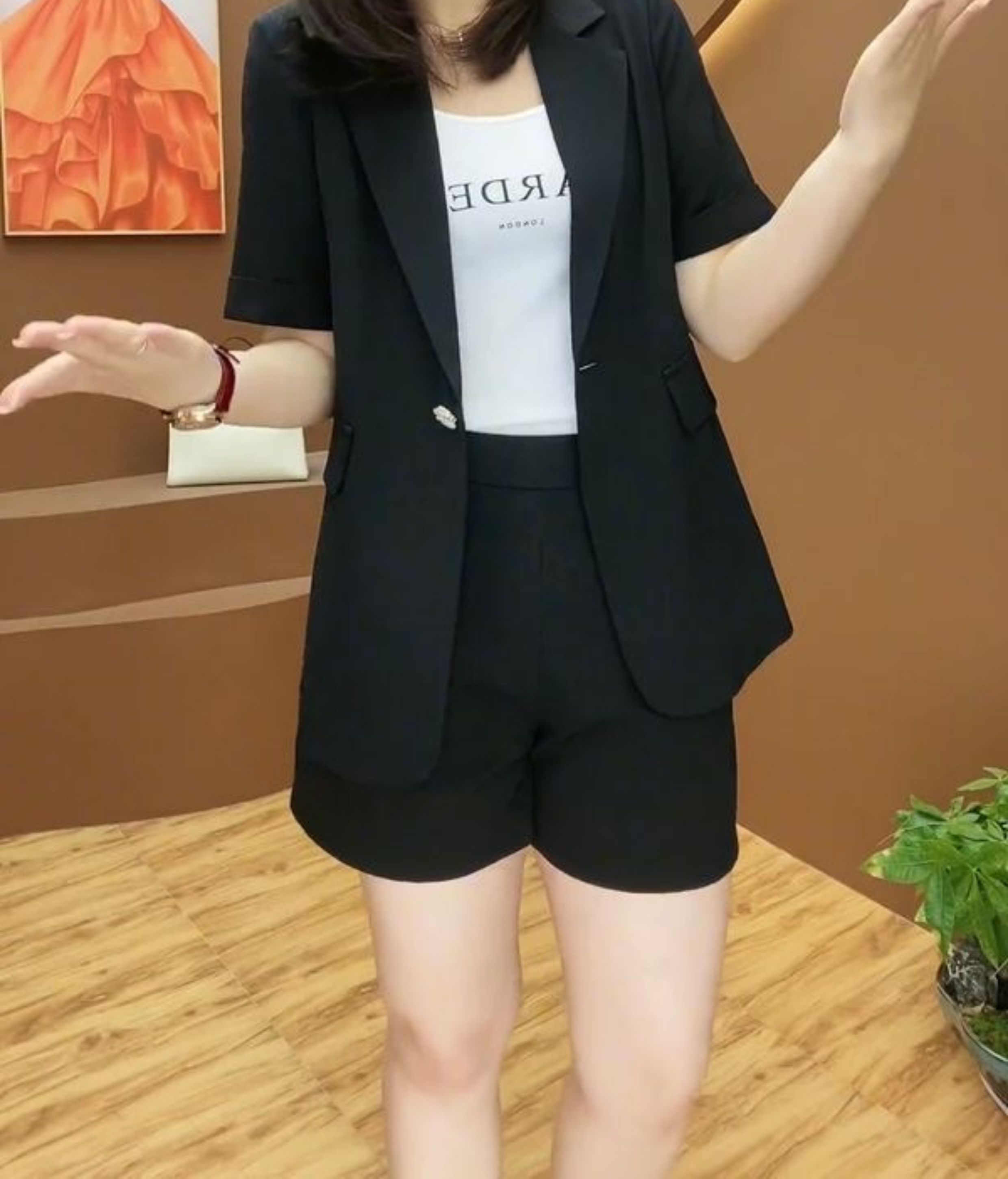 パンツセットアップ ゆったり半袖ジャケットショートパンツセット