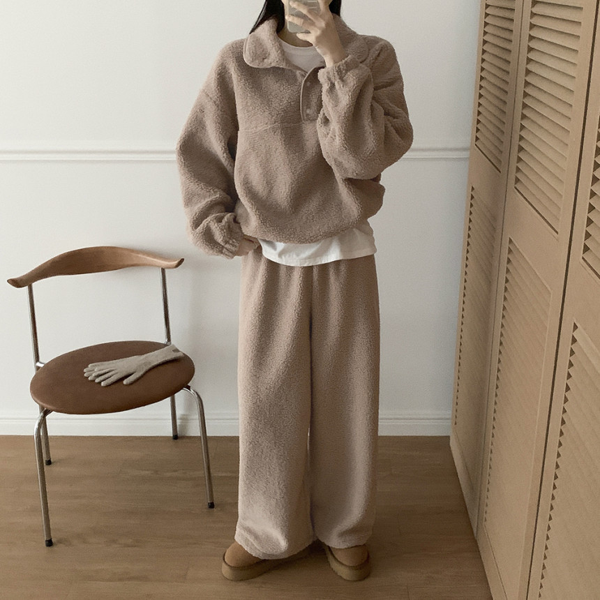 今季注目ふわもこ羊毛風ワイドパンツセットアップ