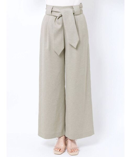 パンツセットアップ リボン付きハイウエストワイドパンツ