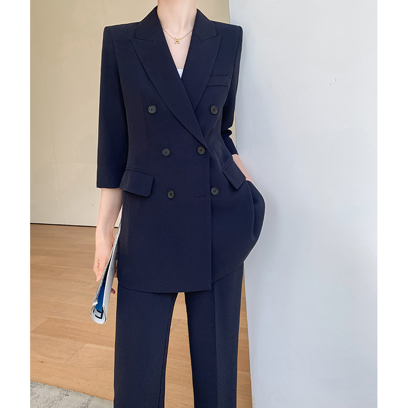 パンツセットアップ スーツ 七分袖ダブルジャケットセットアップ