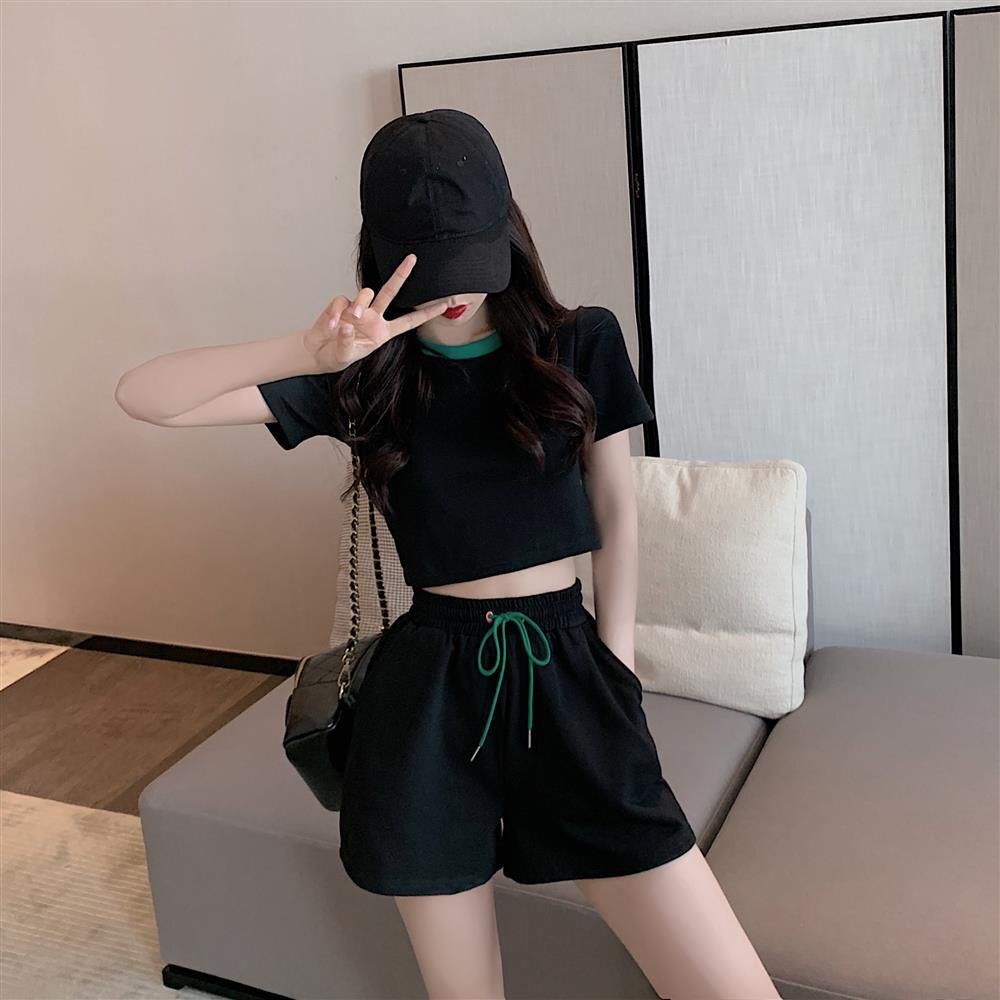 パンツセットアップ ウエストリボン ショート丈セットアップ