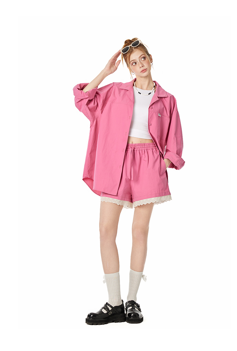 パンツセットアップ ショート レース裾ゆるふわショートセット