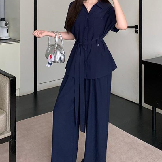 パンツセットアップ 半袖シャツとワイドパンツのセットアップ