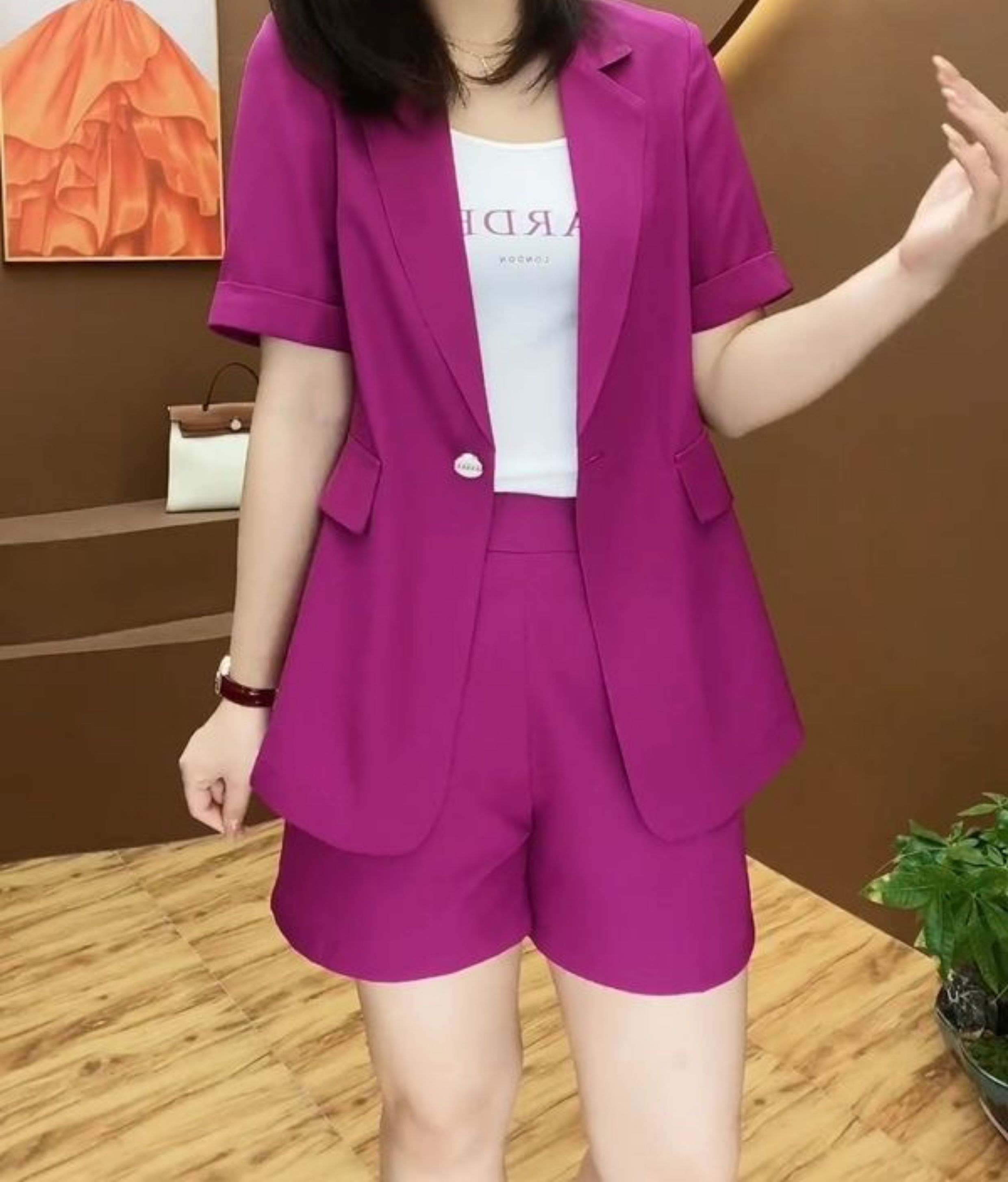 パンツセットアップ ゆったり半袖ジャケットショートパンツセット