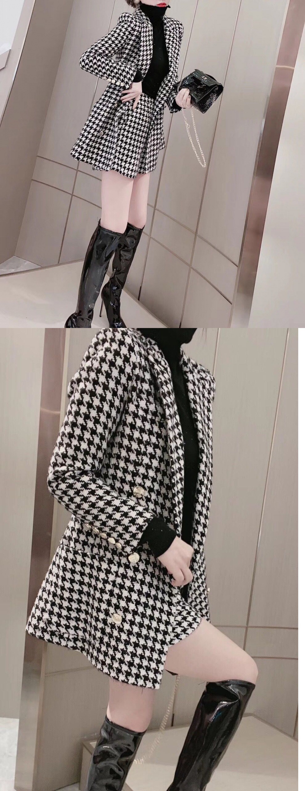 パンツセットアップ 千鳥格子ジャケットショートパンツセット