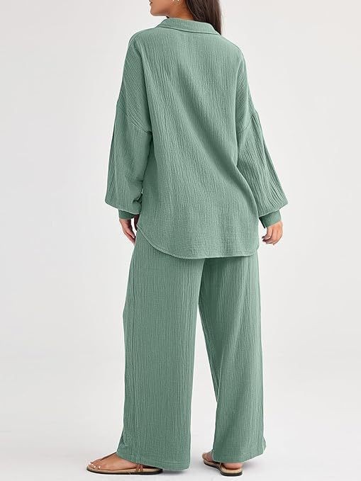 パンツセットアップ しわ加工ゆったりパンツセットアップ