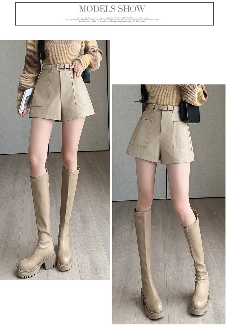 パンツセットアップ ベルト付きハイウエストショートパンツ