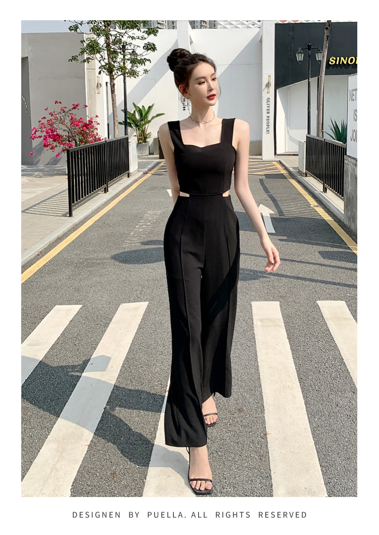 パンツセットアップ スクエアネック サイドカット ワイドパンツ