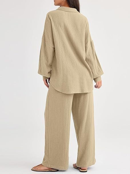 パンツセットアップ しわ加工ゆったりパンツセットアップ