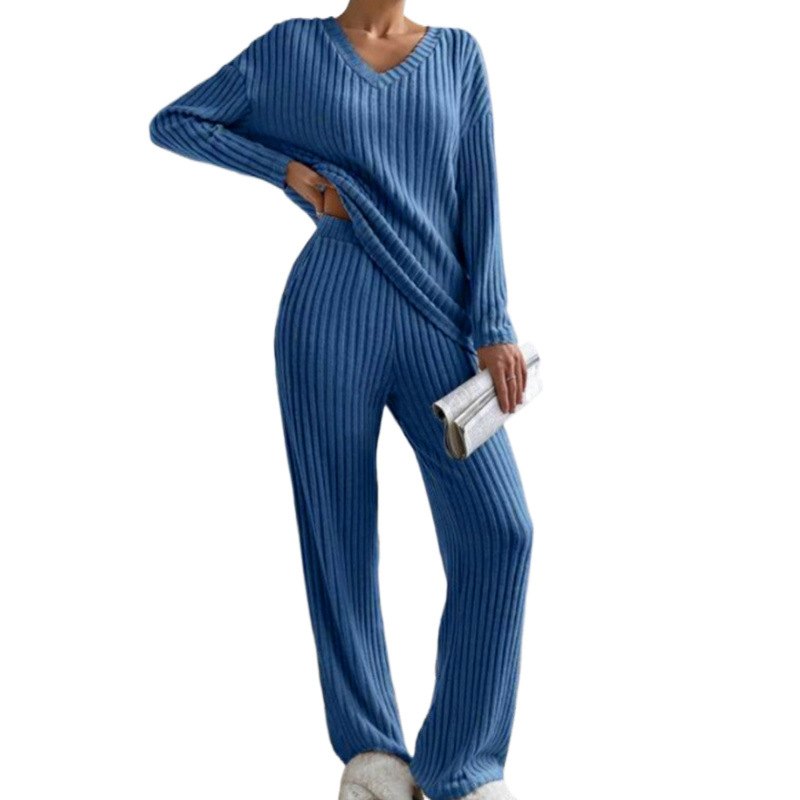 パンツセットアップ リブ編みゆったりパンツセットアップ