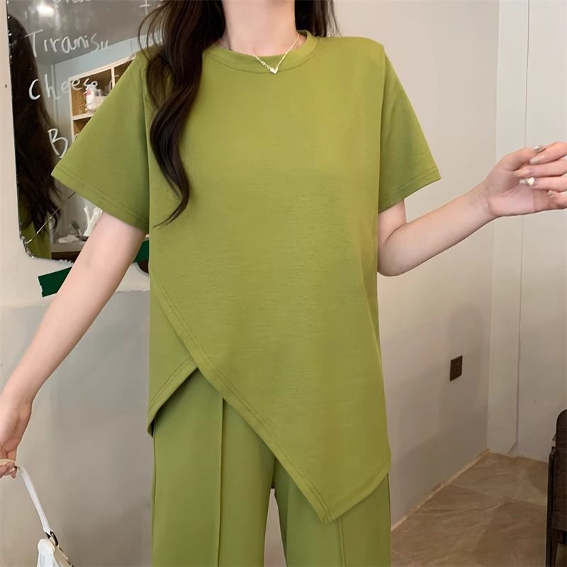 パンツセットアップ アシンメトリーデザインワイドパンツセット