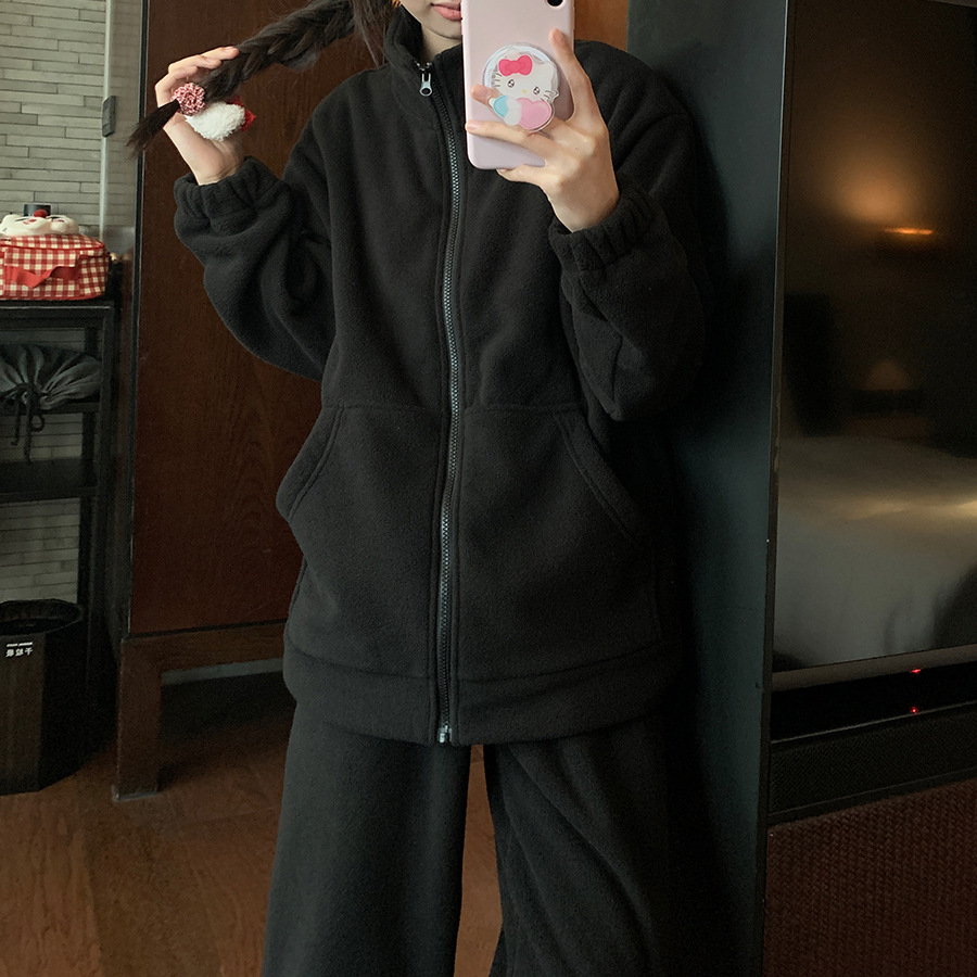 パンツセットアップ もこもこフリースジップアップパンツセットアップ