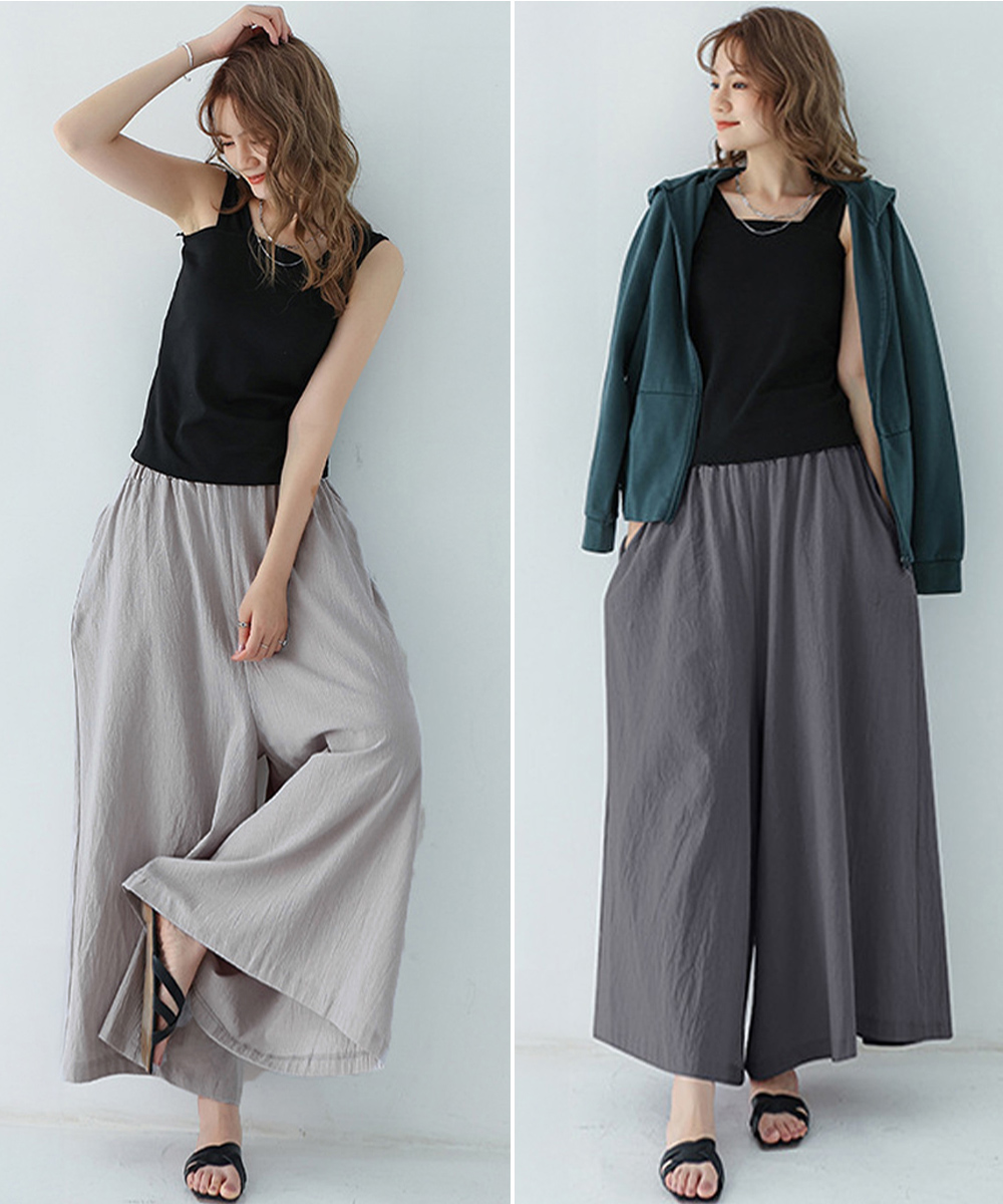 パンツセットアップ ゆったりワイドパンツ キュロット風リラックスボトムス