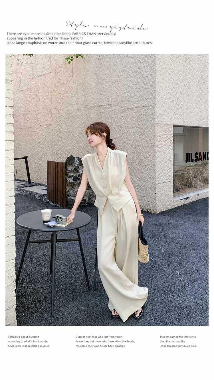 パンツセットアップ 優雅ノースリーブワイドパンツセット