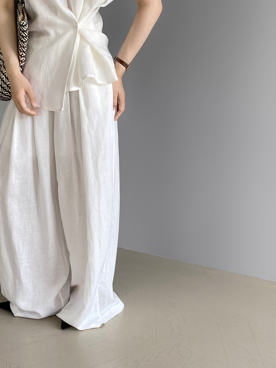 パンツセットアップ リネン風ゆったり半袖パンツセットアップ