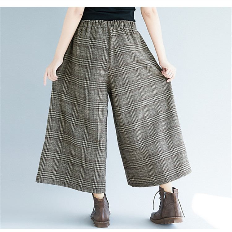パンツセットアップ 秋冬新作 格子柄 ワイド キュロット ゆったり 七分丈
