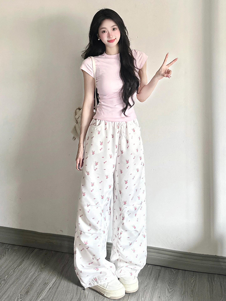 パンツセットアップ 小花柄フレアワイドパンツセット
