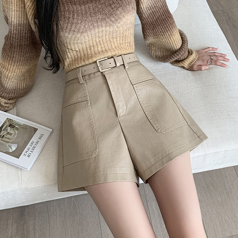 パンツセットアップ ベルト付きハイウエストショートパンツ