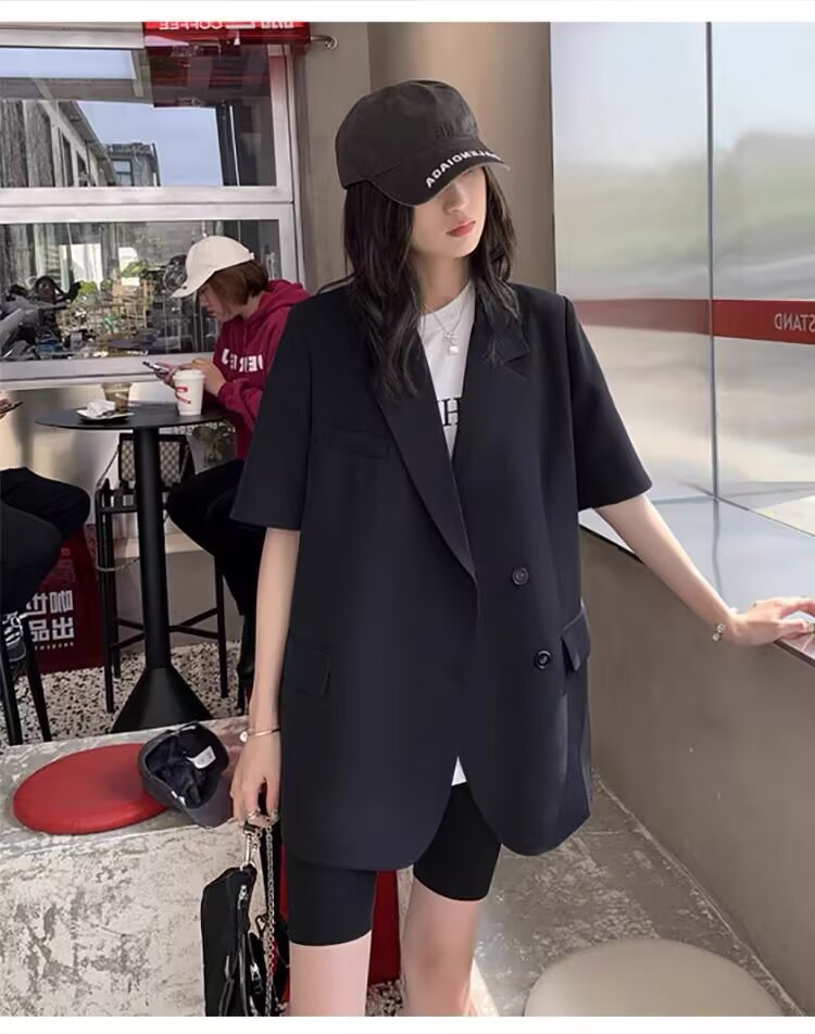 パンツセットアップ 五分袖ゆったりジャケットショートパンツ