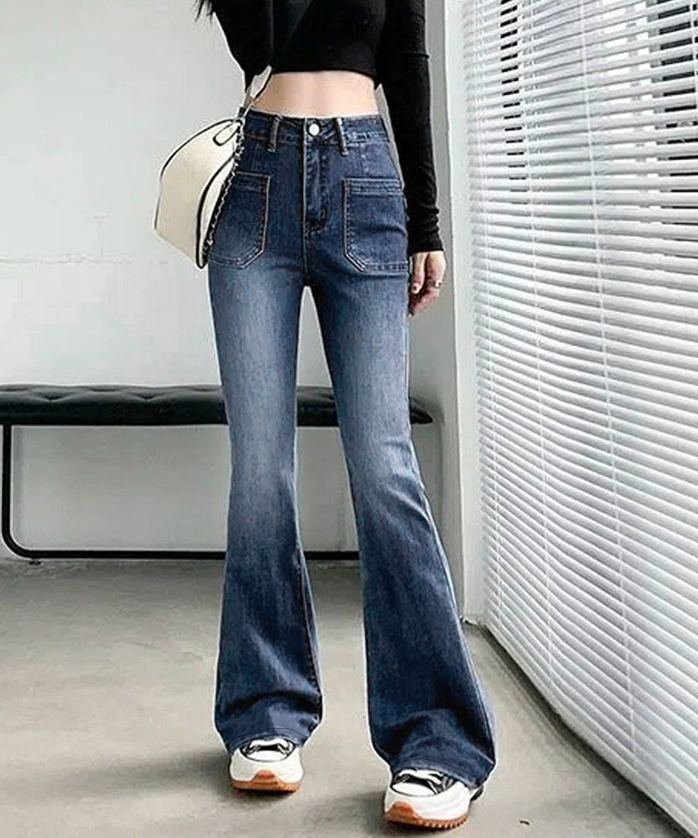 パンツセットアップ 韓国風ワイドフレアデニムパンツ 美脚レディース