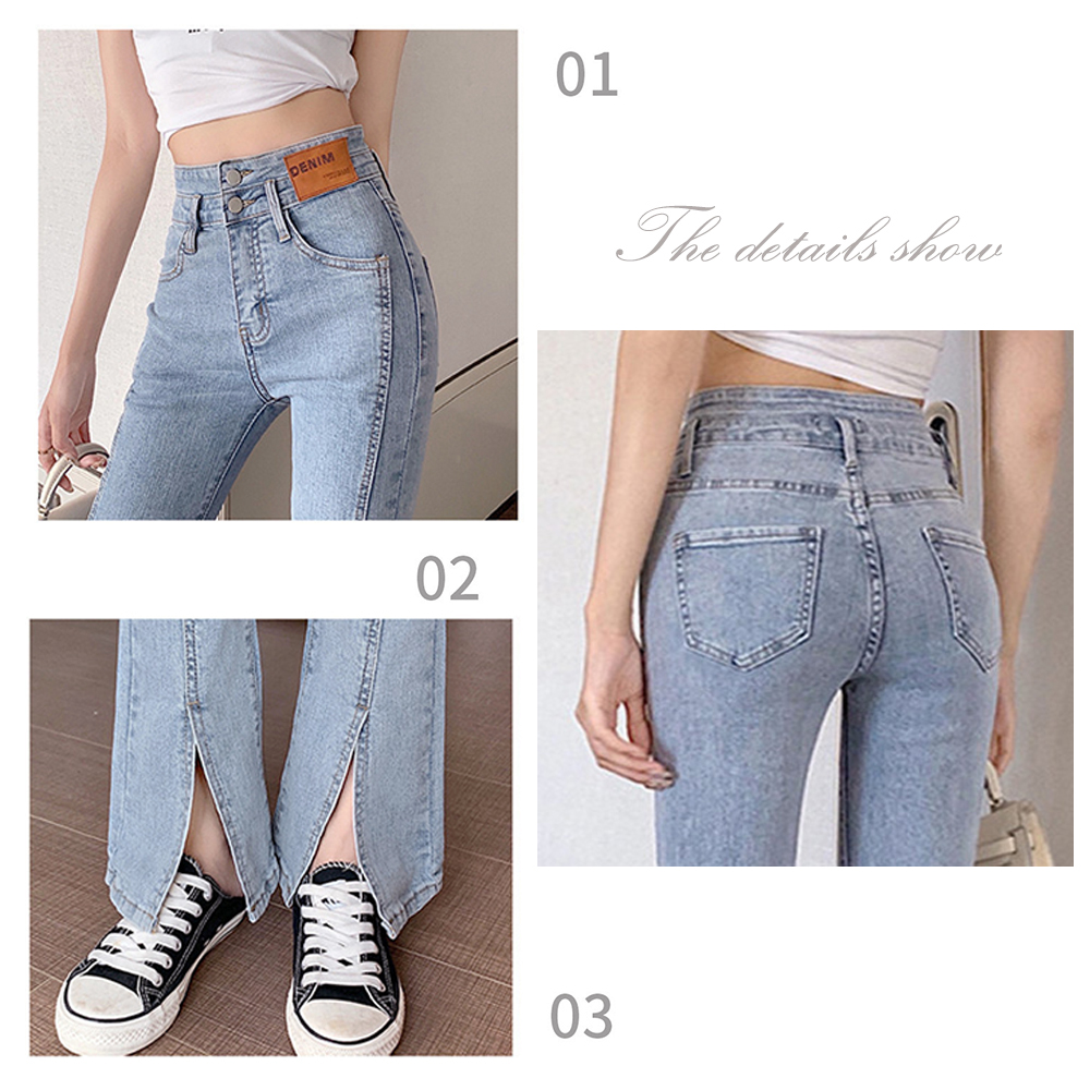 パンツセットアップ ハイウエスト ワイド デニムパンツ スリット