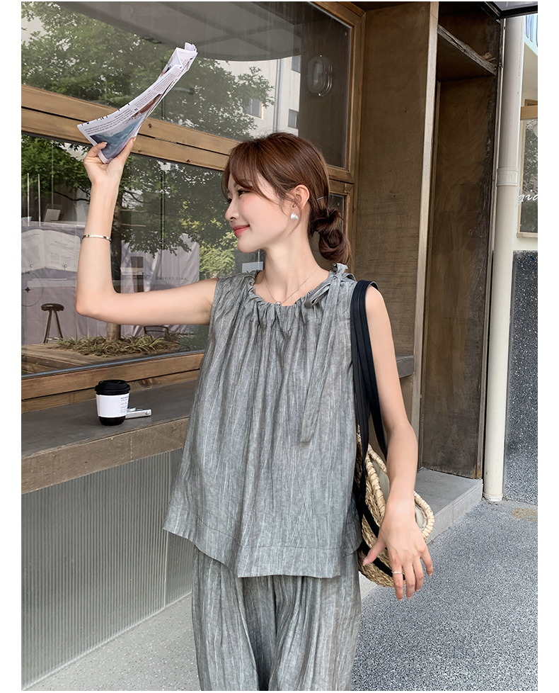 パンツセットアップ シャーリング襟 ゆったりパンツセット