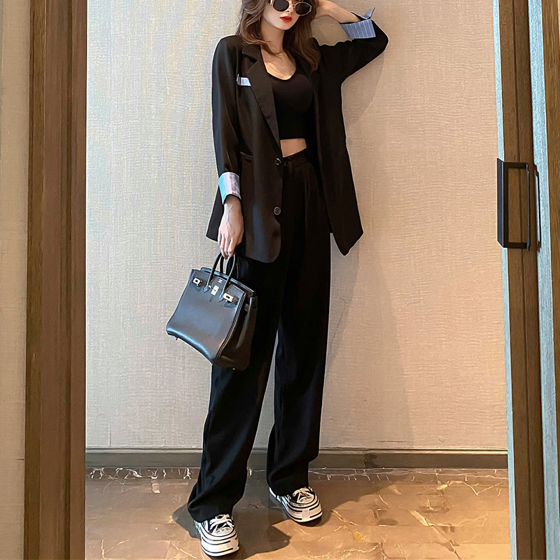 パンツセットアップ 配色切り替えテーラードジャケット＆ワイドパンツセット