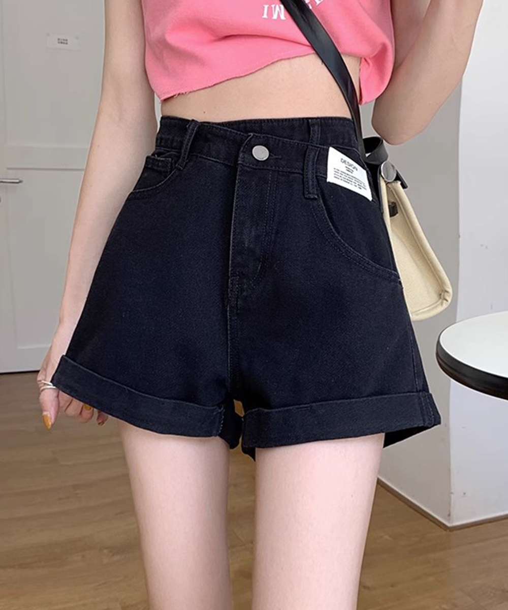パンツセットアップ ハイウエストデニムショートパンツ美脚効果レディース