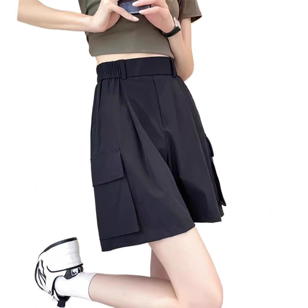 パンツセットアップ ポケット付きハイウエストショートパンツ