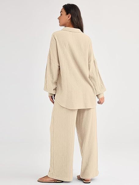パンツセットアップ しわ加工ゆったりパンツセットアップ
