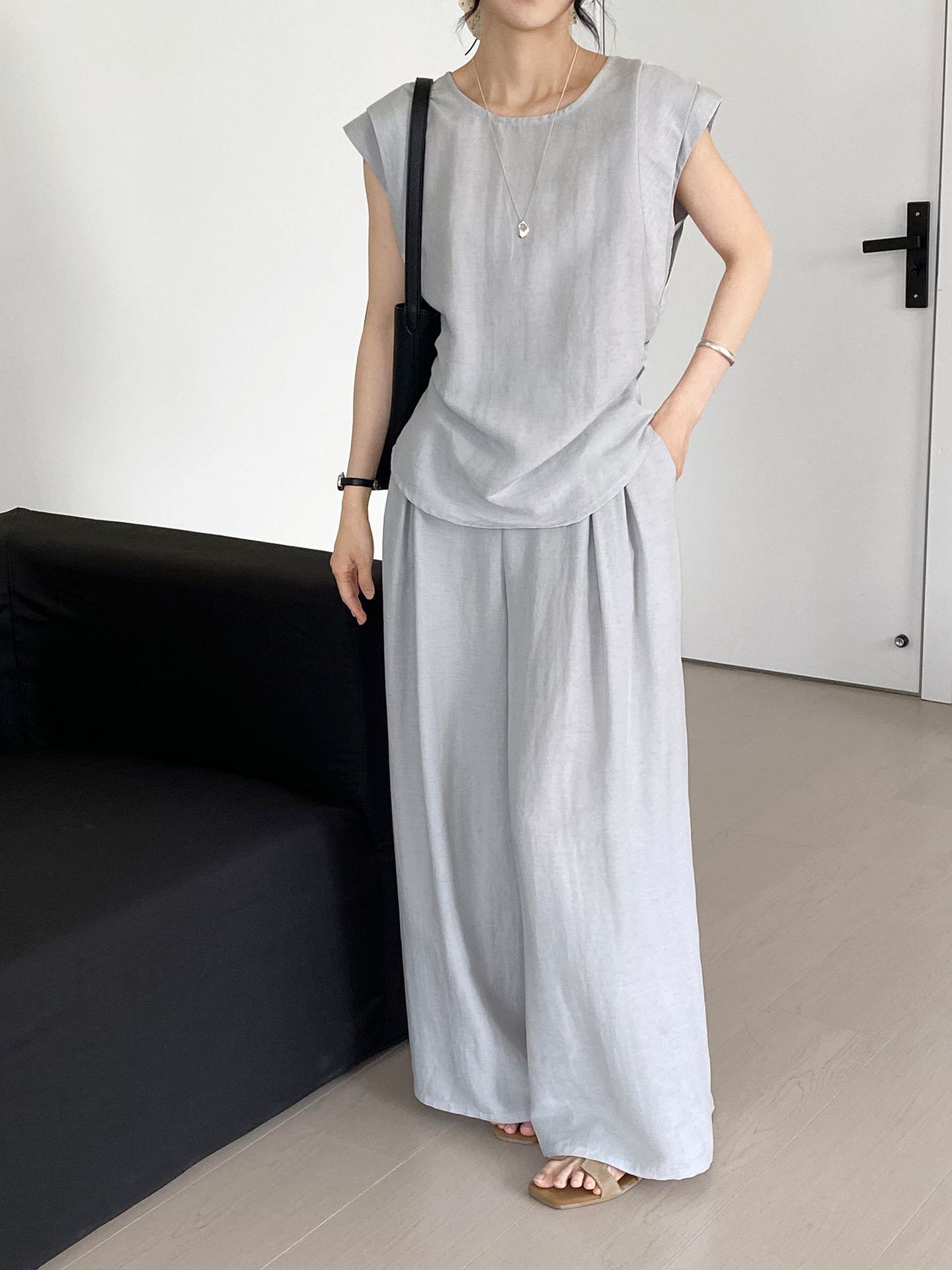 パンツセットアップ リネン風ゆったりパンツセットアップ