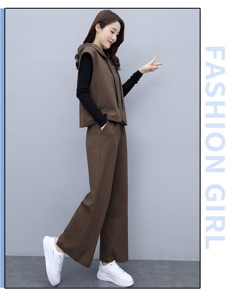 パンツセットアップ フード付きゆったりベストパンツセット