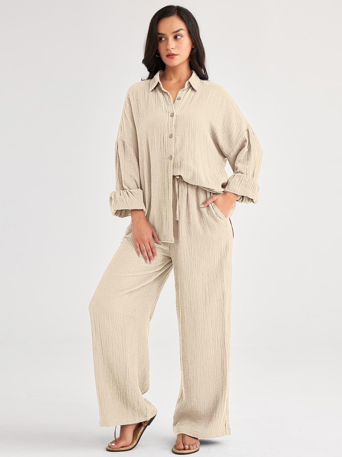 パンツセットアップ しわ加工ゆったりパンツセットアップ