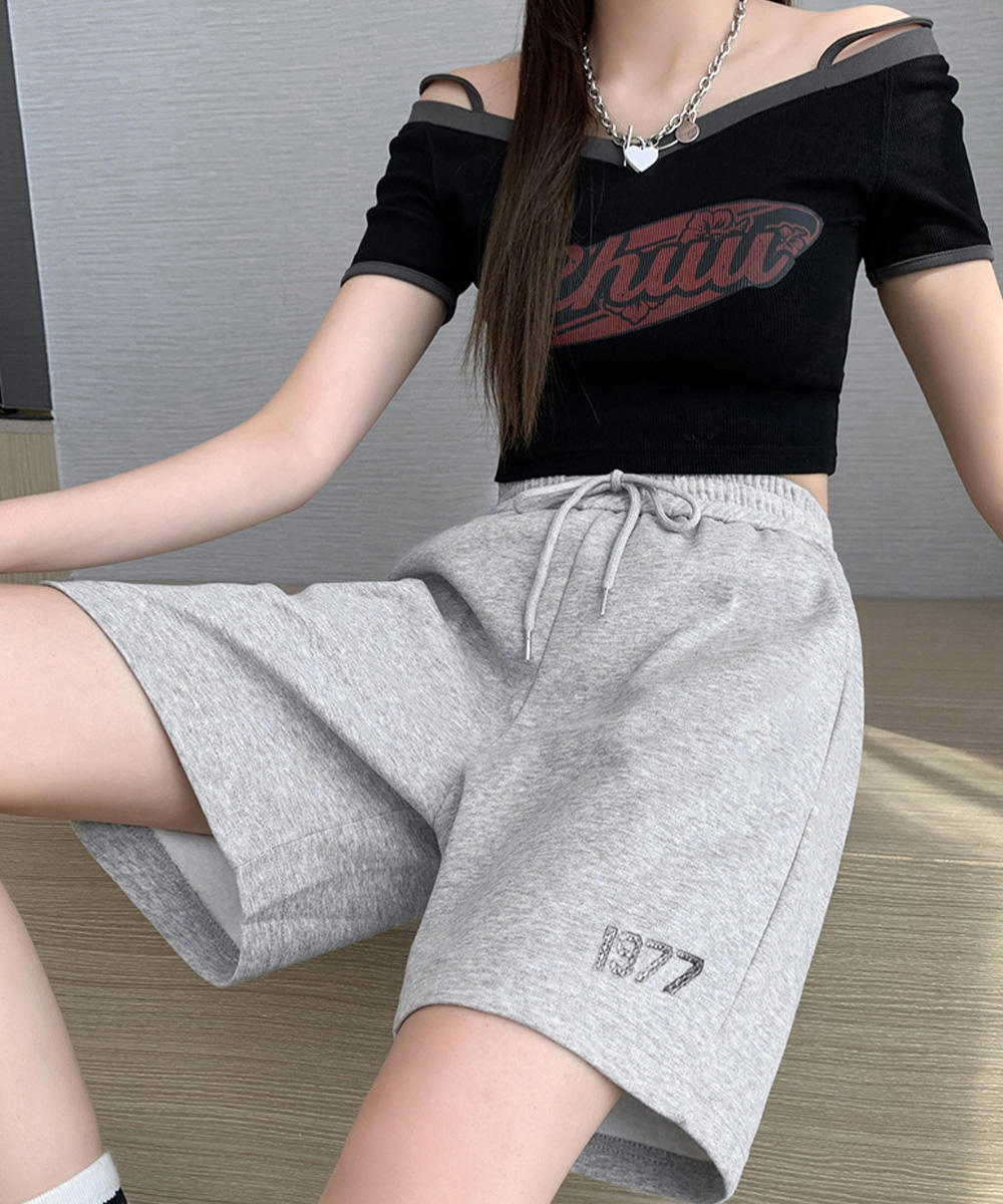 パンツセットアップ ゆったりスウェットショートパンツ 韓国風ワイドシルエット