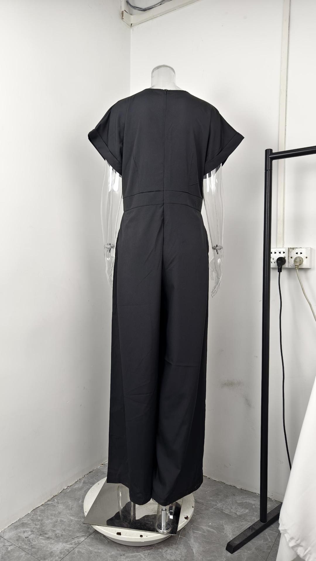 パンツセットアップ 優雅スキッパーワイドパンツセット