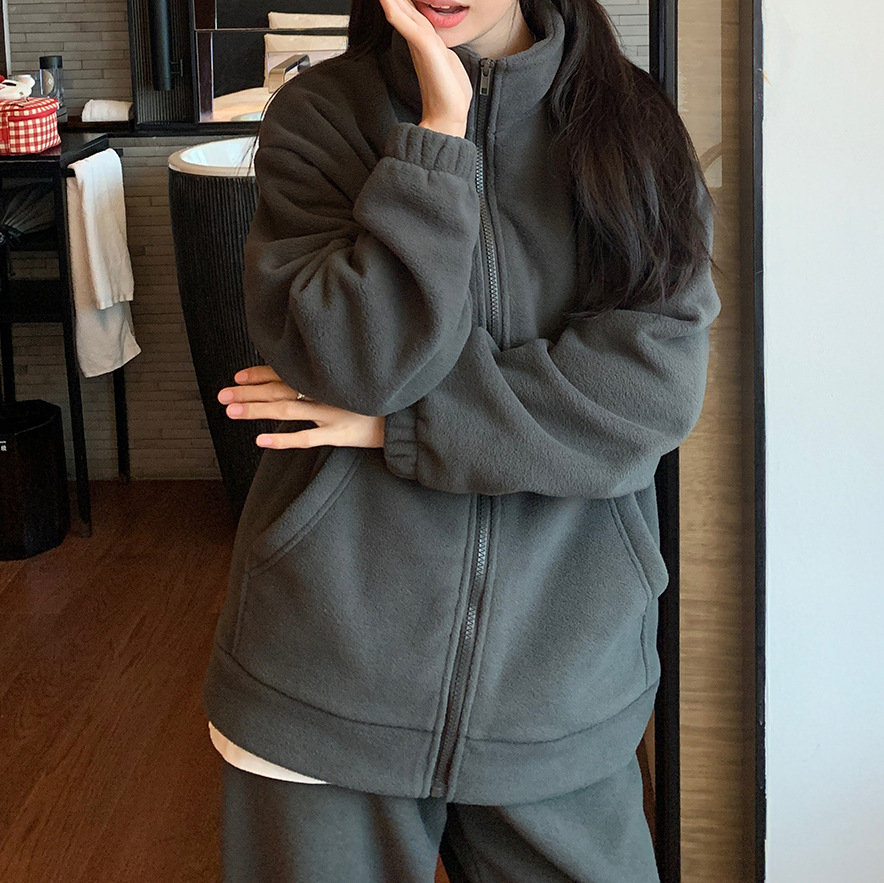 パンツセットアップ もこもこフリースジップアップパンツセットアップ