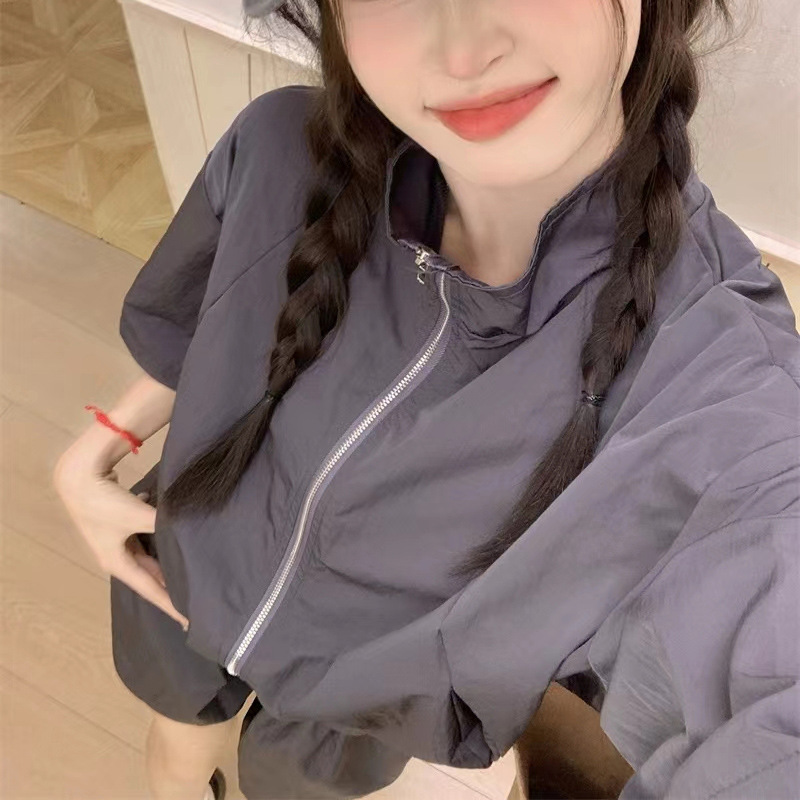 パンツセットアップ ジップアップブルゾン風ショートパンツセット